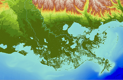 Image of USGS CoNED digital elevation model of coastal Louisiana
