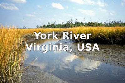 Image if York River, with text York River, Virginia, USA.